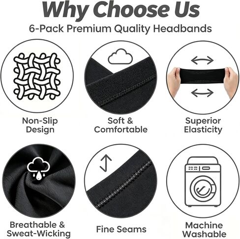 Headbands for Women - 6 Pack Wide Elastic Hair Bands, Stretchy Sweatbands, Soft Sports Thin Head Bands, Non-Slip Hair Accessories for Washing Face, Workouts, Yoga, Daily & Fashion Wear in Saudi Arabia