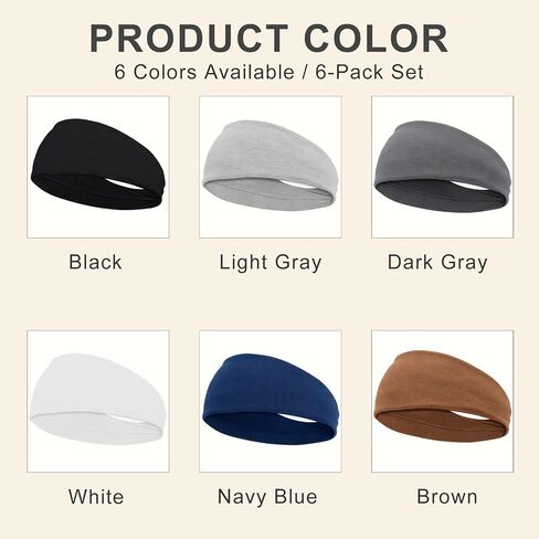 Headbands for Women - 6 Pack Wide Elastic Hair Bands, Stretchy Sweatbands, Soft Sports Thin Head Bands, Non-Slip Hair Accessories for Washing Face, Workouts, Yoga, Daily & Fashion Wear in Saudi Arabia