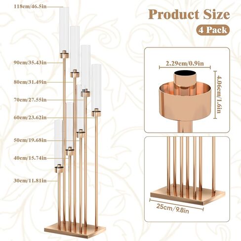 4 Pcs 46.5" Floor Candelabra 7 Arms - Gold Metal Candle Holder Stand with Acrylic Lampshades, Long Candle Sticks for Wedding, Party, Home Decor (7 arm Square 46.5in) in Saudi Arabia