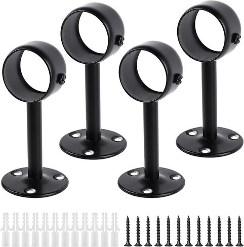 Black Ceiling Curtain Rod Brackets, Adjustable Flange Curtain Rod Bracket Hangers, 4 Pcs Upgrade Ceiling Mount Rod Holders Fits 1.1''-1.26'' Rods for Closet Wardrobe Bathroom Kitchen Home Hotel in Saudi Arabia