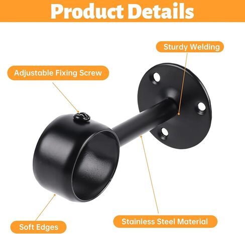 Black Ceiling Curtain Rod Brackets, Adjustable Flange Curtain Rod Bracket Hangers, 4 Pcs Upgrade Ceiling Mount Rod Holders Fits 1.1''-1.26'' Rods for Closet Wardrobe Bathroom Kitchen Home Hotel in Saudi Arabia
