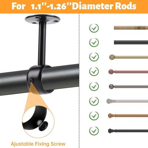 Black Ceiling Curtain Rod Brackets, Adjustable Flange Curtain Rod Bracket Hangers, 4 Pcs Upgrade Ceiling Mount Rod Holders Fits 1.1''-1.26'' Rods for Closet Wardrobe Bathroom Kitchen Home Hotel in Saudi Arabia