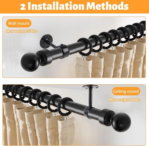 Black Ceiling Curtain Rod Brackets, Adjustable Flange Curtain Rod Bracket Hangers, 4 Pcs Upgrade Ceiling Mount Rod Holders Fits 1.1''-1.26'' Rods for Closet Wardrobe Bathroom Kitchen Home Hotel in Saudi Arabia