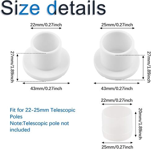 INCREWAY 4 Sets Rod End Caps, Tension Rods End Cap Anti-Skid Non-Slip Waterproof Rubber Cap Fit for 22-25mm Telescopic Poles(White) in Kuwait