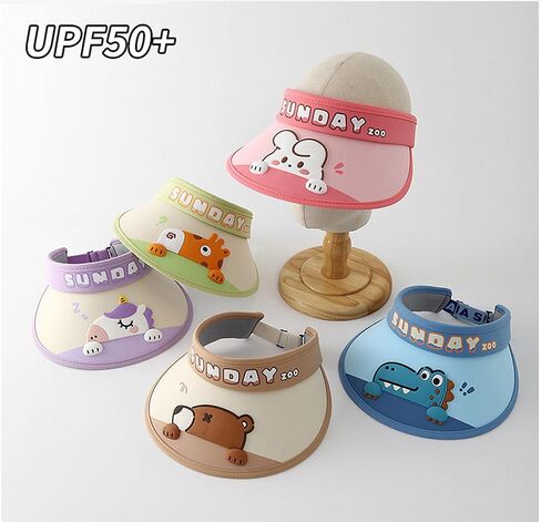 2 Pieces Set - Summer UPF50+ Sun Visor Golf Hat Wide Brim Adjustable Sports Beach Outdoor Pool Ponytail Open Top Cap with Sunday Zoo Animals Print in Saudi Arabia