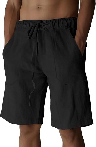 PIDOGYM Men's Linen Shorts Casual Summer Beach Short Pants Breathable Cotton Elastic Waist Drawstring with Pockets in Saudi Arabia