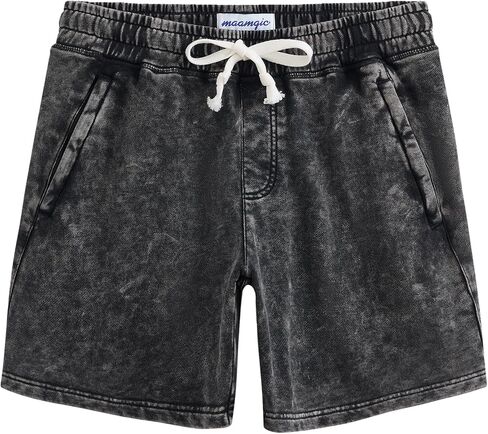 maamgic Mens Casual Shorts 5/7 Inch Washed Cotton Summer Shorts with Elastic Waist Drawstring and Pockets in Kuwait
