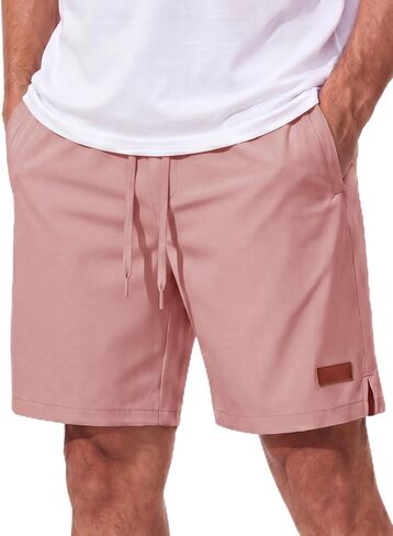 MAGCOMSEN Mens Casual Shorts 7 Inch Chino Polyester Water Shedding Drawstring Summer Vacation 7" Shorts with Pockets in Kuwait