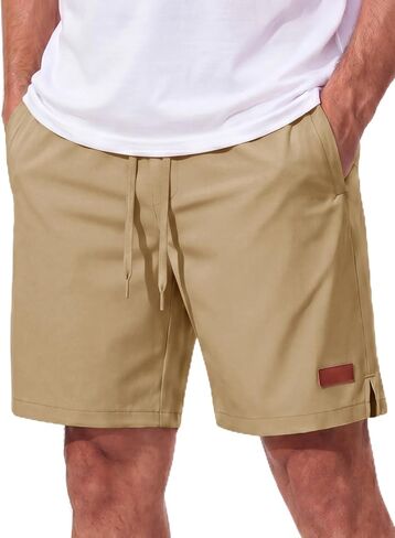MAGCOMSEN Mens Casual Shorts 7 Inch Chino Polyester Water Shedding Drawstring Summer Vacation 7" Shorts with Pockets in Kuwait