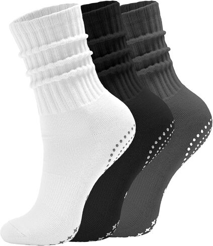 AugRing Scrunch Crew Pilates Socks with Grips for Women – Non-Slip Slouch Yoga Barre Gym Workout Cozy Cotton Hospital Socks in Saudi Arabia
