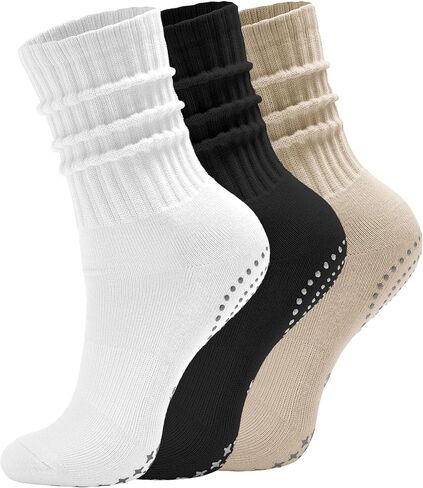 AugRing Scrunch Crew Pilates Socks with Grips for Women – Non-Slip Slouch Yoga Barre Gym Workout Cozy Cotton Hospital Socks in Kuwait