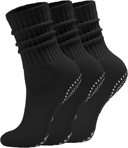 AugRing Scrunch Crew Pilates Socks with Grips for Women – Non-Slip Slouch Yoga Barre Gym Workout Cozy Cotton Hospital Socks in Kuwait