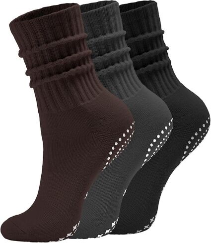 AugRing Scrunch Crew Pilates Socks with Grips for Women – Non-Slip Slouch Yoga Barre Gym Workout Cozy Cotton Hospital Socks in Kuwait