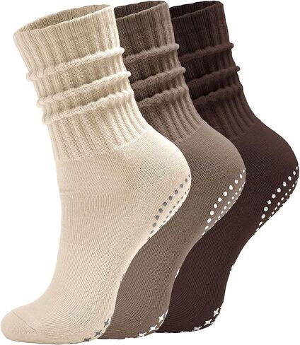 AugRing Scrunch Crew Pilates Socks with Grips for Women – Non-Slip Slouch Yoga Barre Gym Workout Cozy Cotton Hospital Socks in Kuwait