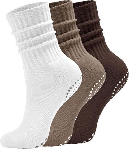 AugRing Scrunch Crew Pilates Socks with Grips for Women – Non-Slip Slouch Yoga Barre Gym Workout Cozy Cotton Hospital Socks in Kuwait