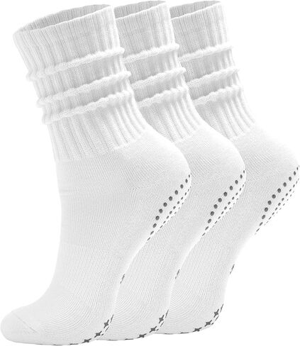 AugRing Scrunch Crew Pilates Socks with Grips for Women – Non-Slip Slouch Yoga Barre Gym Workout Cozy Cotton Hospital Socks in Kuwait