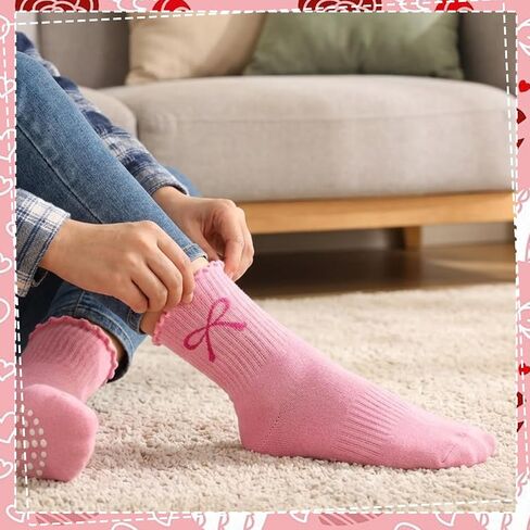 5 Pairs Women Pilates Grip Socks with Ruffle, Cute Non Slip Yoga Socks Bow Frilly Crew Sock for Barre Yoga Dance Workout Barefoot Fitness Hospital Home in Saudi Arabia