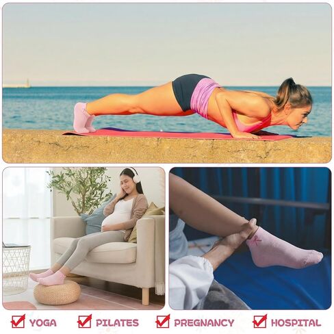 6 Pairs Pilates Grip Socks for Women, Non Slip Yoga Ankle Socks with Grips Size 6-9 for Barre Barefoot Hospital Dance (Pink, Purple, Green) in Saudi Arabia