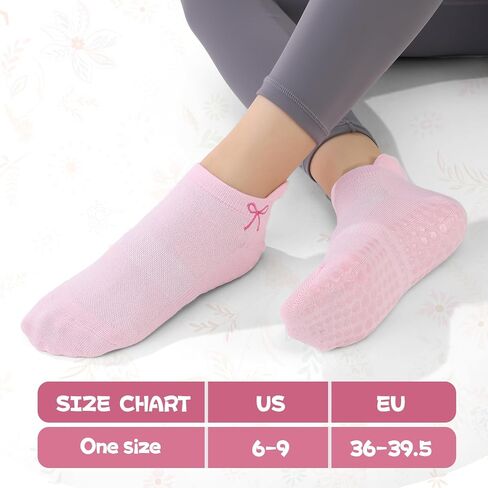6 Pairs Pilates Grip Socks for Women, Non Slip Yoga Ankle Socks with Grips Size 6-9 for Barre Barefoot Hospital Dance (Pink, Purple, Green) in Saudi Arabia