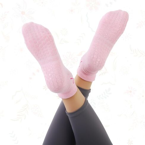 6 Pairs Pilates Grip Socks for Women, Non Slip Yoga Ankle Socks with Grips Size 6-9 for Barre Barefoot Hospital Dance (Pink, Purple, Green) in Saudi Arabia