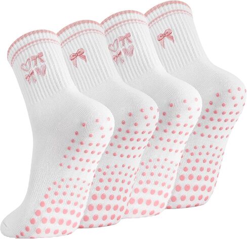 4/6 Pairs Cute Pilates Socks with Grips for Women Fruit Bow Pattern Cotton Non Slip Socks for Yoga Ballet Workout in Kuwait