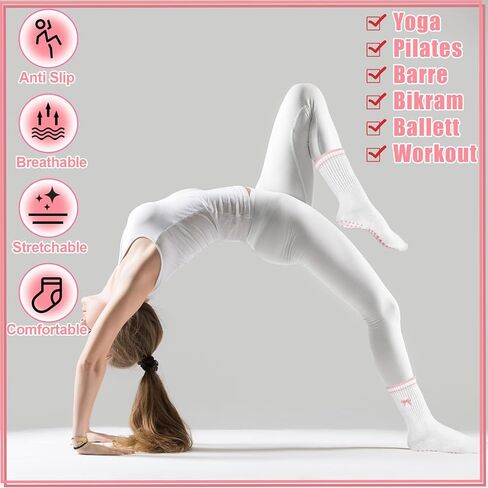 4/6 Pairs Cute Pilates Socks with Grips for Women Fruit Bow Pattern Cotton Non Slip Socks for Yoga Ballet Workout in Kuwait