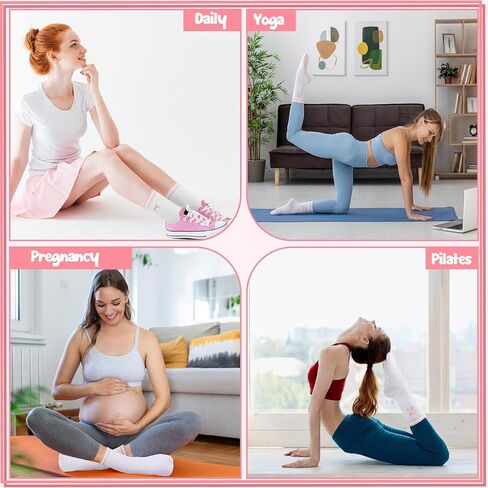 4/6 Pairs Cute Pilates Socks with Grips for Women Fruit Bow Pattern Cotton Non Slip Socks for Yoga Ballet Workout in Kuwait