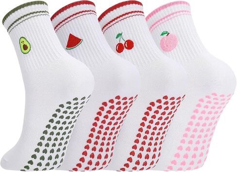 4/6 Pairs Cute Pilates Socks with Grips for Women Fruit Bow Pattern Cotton Non Slip Socks for Yoga Ballet Workout in Saudi Arabia