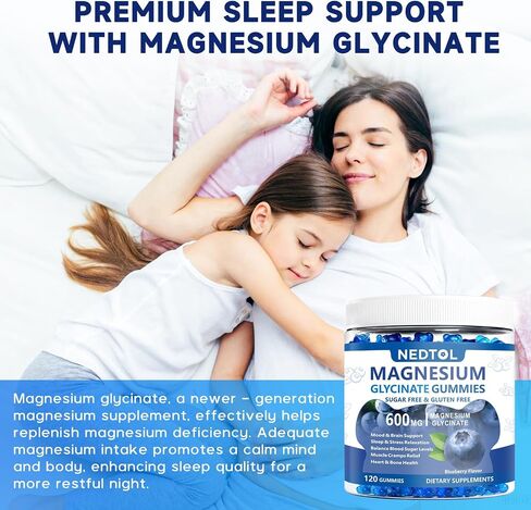 Magnesium Glycinate Gummies 600mg, Sugar Free Magnesium Potassium Supplement for Adults with Magnesium Glycinate, Vitamin D, B6,and CoQ10 for Sleep, Body Support and Relaxation,120 Count in Kuwait
