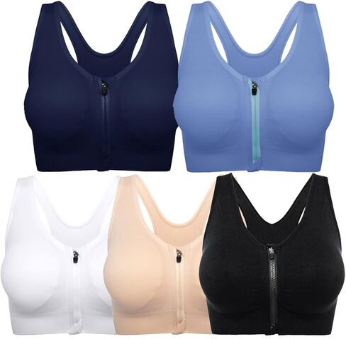 Women's Zipper Front Closure Sports Bra Racerback Yoga Bras Wireless Post-Surgery Bra in Saudi Arabia