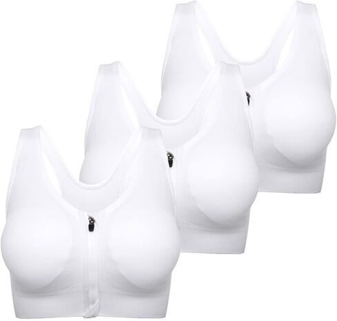 Women's Zipper Front Closure Sports Bra Racerback Yoga Bras Wireless Post-Surgery Bra in Saudi Arabia