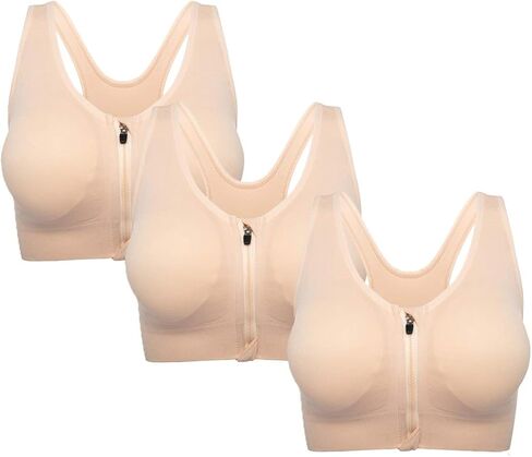 Women's Zipper Front Closure Sports Bra Racerback Yoga Bras Wireless Post-Surgery Bra in Saudi Arabia