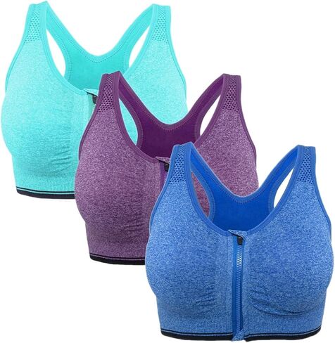Women's Zipper Front Closure Sports Bra Racerback Yoga Bras Wireless Post-Surgery Bra in Saudi Arabia