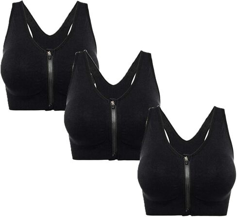 Women's Zipper Front Closure Sports Bra Racerback Yoga Bras Wireless Post-Surgery Bra in Saudi Arabia