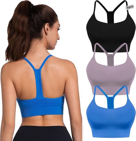 3 Packs Y Back Sports Bra for Women, Medium Impact Padded Racerback Spaghetti Strap Bras, Workout Yoga Top ﻿ in Saudi Arabia