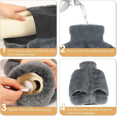 Soft Large Foot Cover,Hot Water Bottle for Feet and Hands,Warm Foot Cushion, 2L Heated Warmer with Washable Plush Cover, Non-Electric Heated Warmer for Pain Relief (Dark Grey, Without Heel) in Saudi Arabia