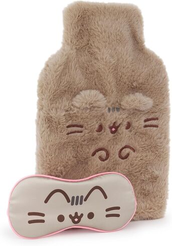 Pusheen Womens Hot Water Bottle & Eye Mask Set | Ladies & Girls Brown Furry Heat Pad & Satin Sleepwear Eye Cover Gift Bundle in Saudi Arabia
