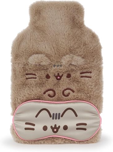Pusheen Womens Hot Water Bottle & Eye Mask Set | Ladies & Girls Brown Furry Heat Pad & Satin Sleepwear Eye Cover Gift Bundle in Saudi Arabia
