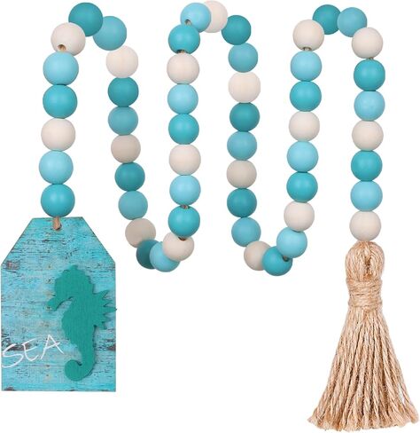Meplait Wood Bead Garland, Coastal Tassel Garland with Beach Tag Boho Farmhouse Decor for Tiered Tray Table Centerpiece Wall Home Decoration in Saudi Arabia