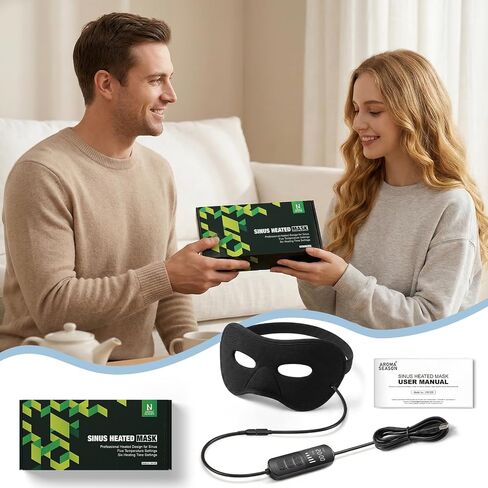 Heated Face Mask for Sinus Pressure Relief, Electric Heated Sinus Mask with 5 Heat & 6 Time Settings, Adjustable Face Heating Pad for Sinuses, Hormone Migraine, Tension Headache Relief (Black) in Saudi Arabia