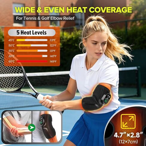 Cordless Elbow Heating Pad for Tendonitis and Tennis Elbow, Elbow Massager with Heat, Rechargeable Heating Pad for Arm, Heated Elbow Brace for Muscle Soreness Joint Pain Relief in Saudi Arabia