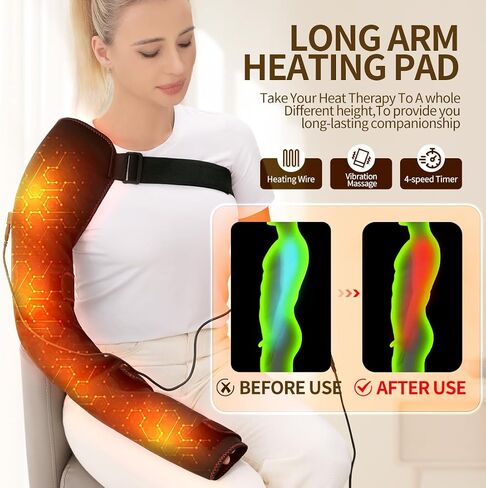 Shoulder Arm Hand Heating Pad for Pain Relief, Ultra Long Heated Wrist Wrap Heated Elbow Brace Hand Warmer for Tendonitis, Arthritis, Sports Injury Recovery, 3 Temperature Settings & Timer in Saudi Arabia