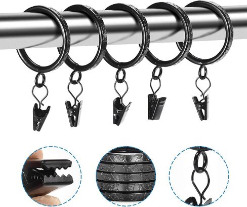 Thick Metal Clip Curtain Rings with Ancient Script Engraving,1.5" Inner Diameter, for Rods up to 1.25 Inches, Decorative Drapery Hardware (Black-28pcs) in Saudi Arabia
