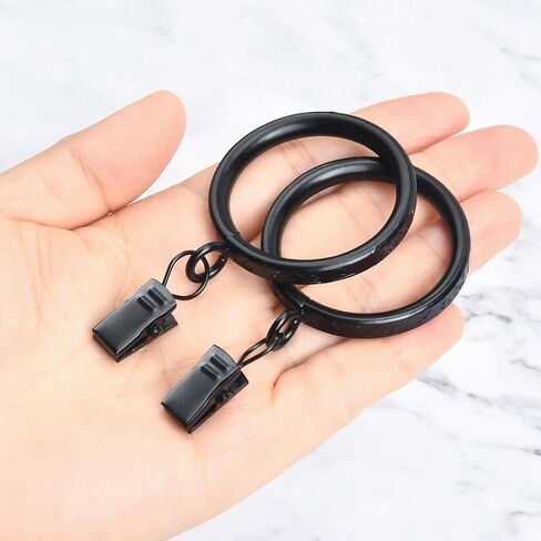 Thick Metal Clip Curtain Rings with Ancient Script Engraving,1.5" Inner Diameter, for Rods up to 1.25 Inches, Decorative Drapery Hardware (Black-28pcs) in Saudi Arabia