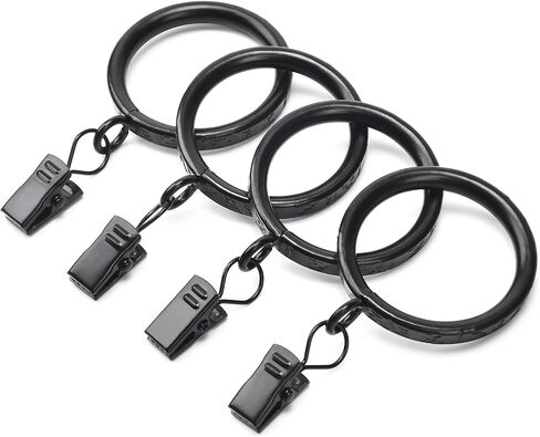 Thick Metal Clip Curtain Rings with Ancient Script Engraving,1.5" Inner Diameter, for Rods up to 1.25 Inches, Decorative Drapery Hardware (Black-28pcs) in Saudi Arabia