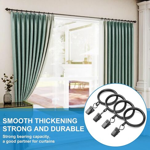 Thick Metal Clip Curtain Rings with Ancient Script Engraving,1.5" Inner Diameter, for Rods up to 1.25 Inches, Decorative Drapery Hardware (Black-28pcs) in Saudi Arabia