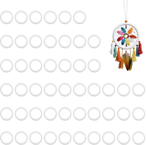 Penitue 50pcs White Plastic O Rings for Crafts, Crochet Hook Circle & Curtain Rings for Handbags DIY Projects Home Decor Macrame Wreaths & Wedding Decorations in Kuwait
