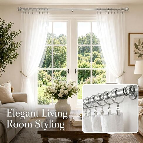 18 Pack Premium Easy Glide Curtain Rings,Metal Drapery Rings with Quiet Smooth Nylon Inserts,2 inch Diameter(1-5/8 inch Inside Diameter) Curtain Rings with Clips,Silver in Kuwait