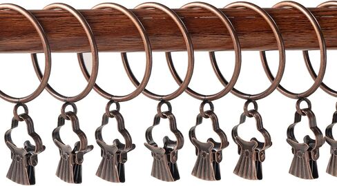 24 Pack Curtain Rings with Clips, 55mm (2.2") Inner Diameter fits up to 1.75" Diameter Rod, Heavy Duty Metal Drapery Rings, Rustproof Decorative Hanging Hooks, Antique Red Copper in Saudi Arabia