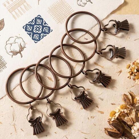 24 Pack Curtain Rings with Clips, 55mm (2.2") Inner Diameter fits up to 1.75" Diameter Rod, Heavy Duty Metal Drapery Rings, Rustproof Decorative Hanging Hooks, Antique Red Copper in Saudi Arabia